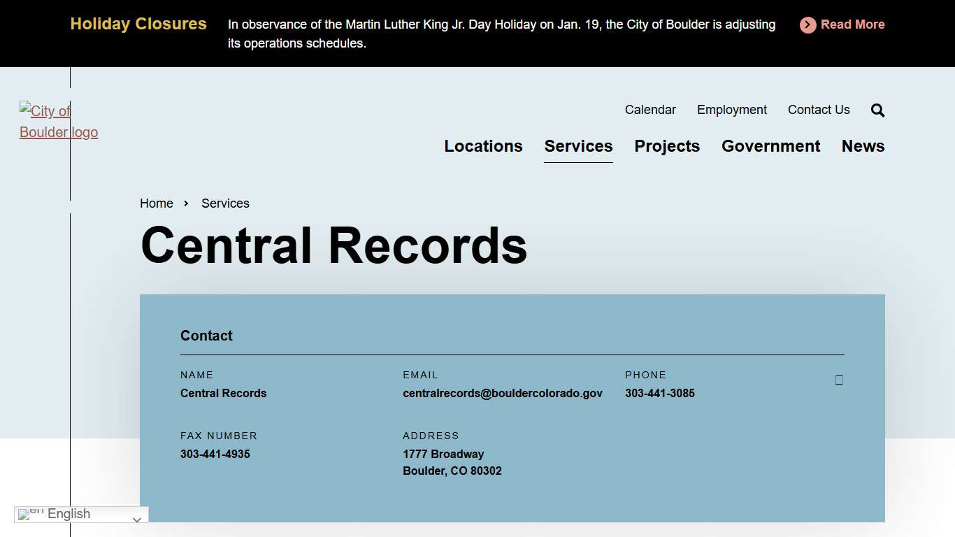 Central Records | City of Boulder